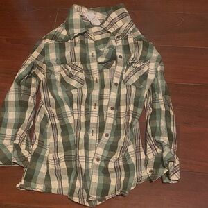Green Plaid Long Sleeve Button Up Shirt Girl’s / Youth Medium
